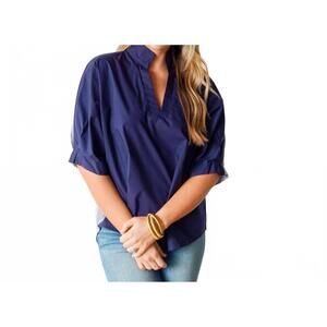 NEW CARYN LAWN caroline contrast top in navy /navy stripe